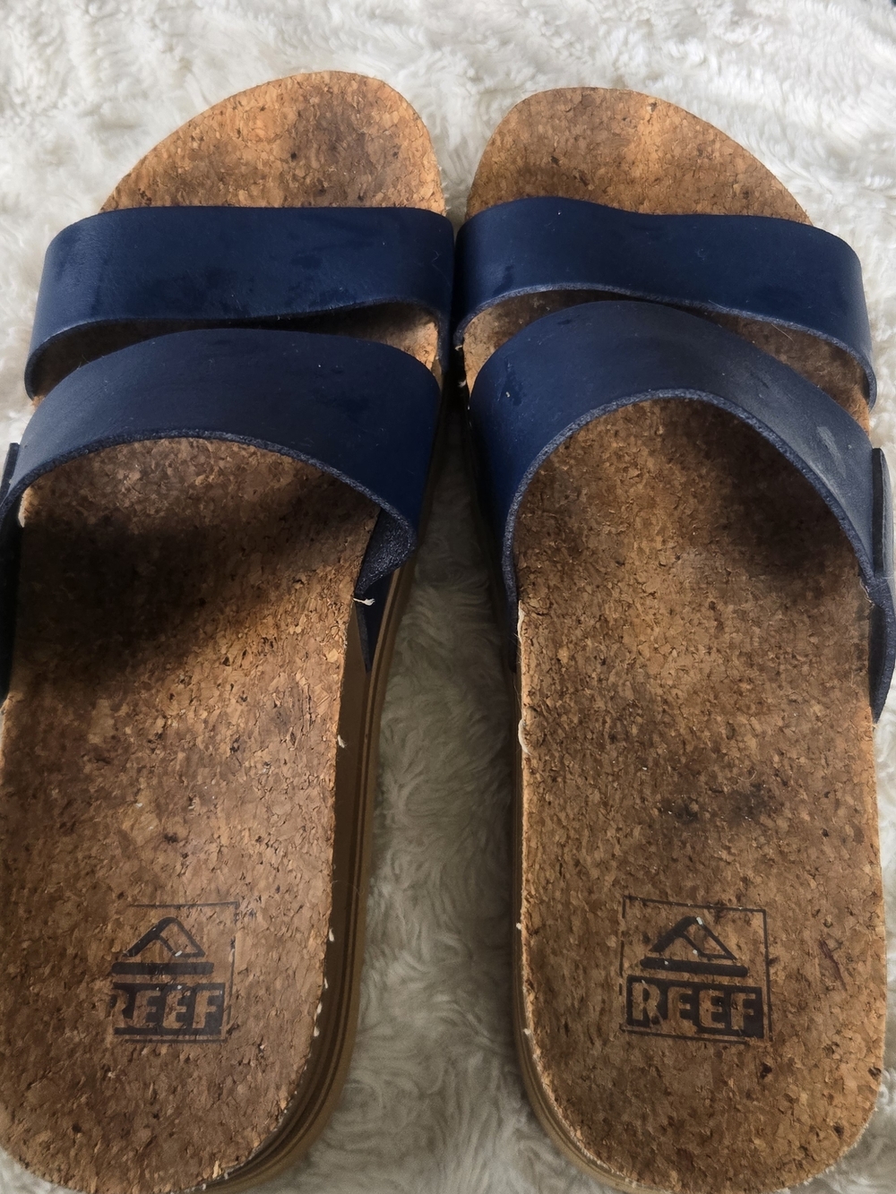 Reef Cork Slide Sandals in Navy Blue